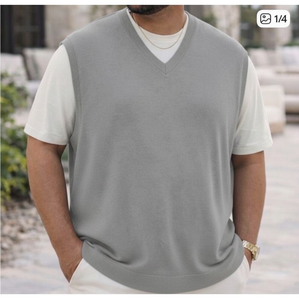 JOSEPH ABBOUD Merino Wool Sweater Vest Size Large Gray